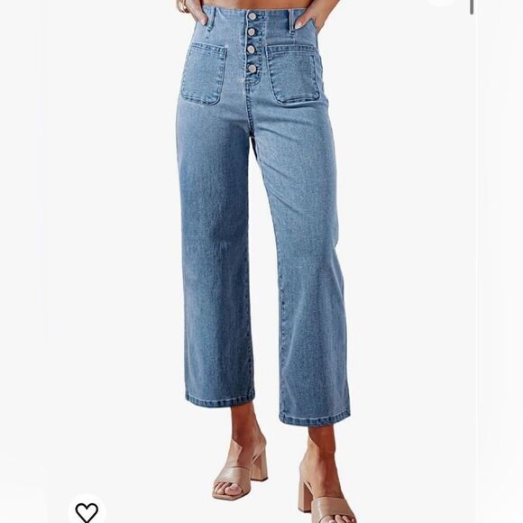 Miss Sparkling Flared Wide leg High Waisted Jeans Button Pockets Denim Jeans XL - Picture 6 of 7